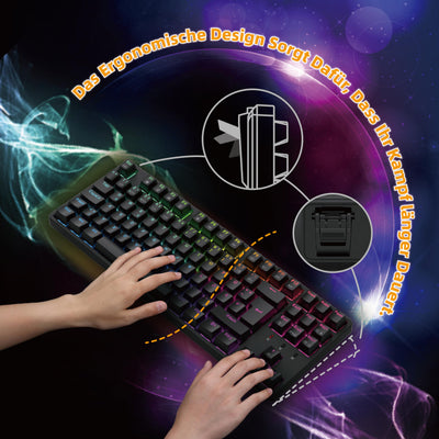 CIY X77 Mechanische Gaming Tastatur丨88 Tastaten QWERTZ Layout丨Programmierbare RGB丨Drei höhenverstellbar丨Typ-C-Kabel丨Hot-Swap-fähige Tastatur für Win/Mac (Schwarz + Roter Schalter)