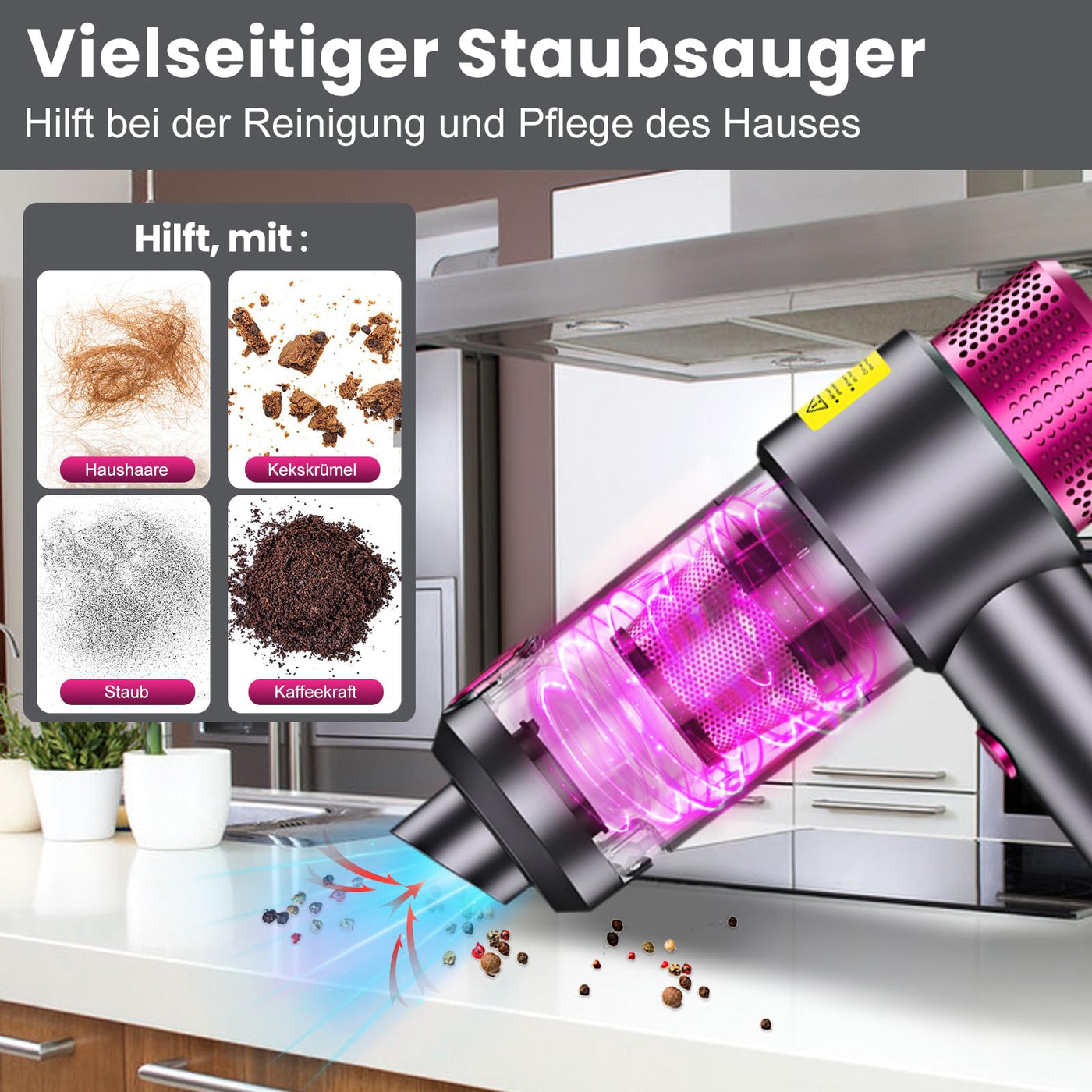 Yeegnar Handstaubsauger Kabellos, 12000PA Auto Staubsauger, Handstaubsauger Akku Stark, 2-In-1 Staubsauger & Gebläse, Mini Staubsauger für Auto & Haus mit LED-Licht zum Reinigen von Oberflächenstaub