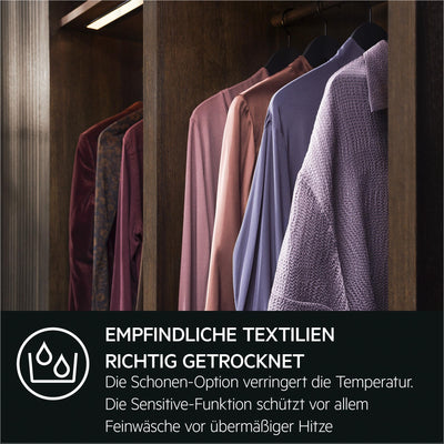 AEG Wärmepumpentrockner 9 kg – Serie 7000 SensiDry schonendes & energiesparendes Trockenverfahren – A+++ – Mengenautomatik – Schontrommel – Knitterschutz – TR7T65690