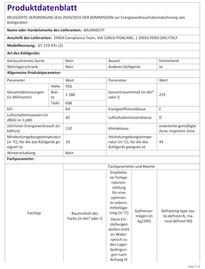 Bauknecht GT 219 A3+ Gefriertruhe/ Gefrieren: 215 L/ Supergefrieren/ SapceMax/ Innenbeleuchtung/ ECO Energiesparen/ Kindersicherung