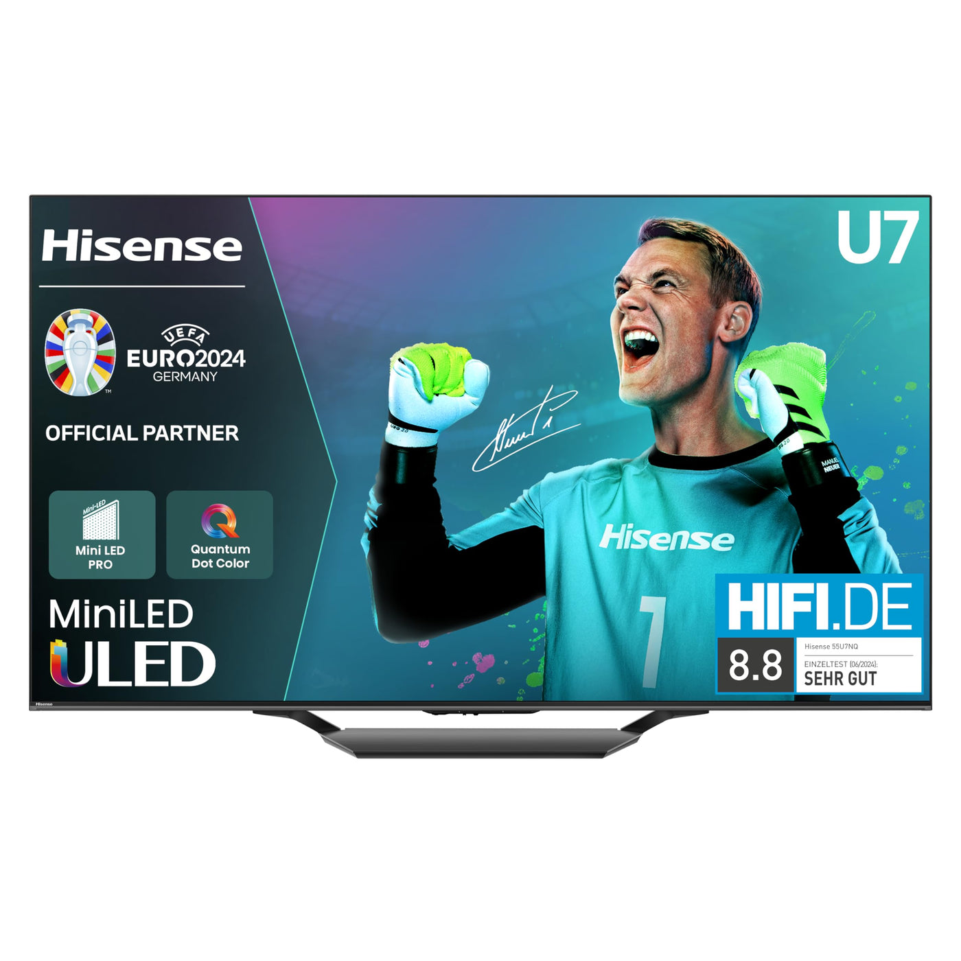 Hisense 55U7NQ 139cm (55 Zoll) Fernseher, 4K Mini LED ULED HDR Smart TV, Quantum Dot, 120Hz/ 144Hz VRR, HDMI 2.1, Game Mode Pro, Dolby Vision IQ & Atmos, Bluetooth, Alexa Built-in, Anthrazit, [2024]