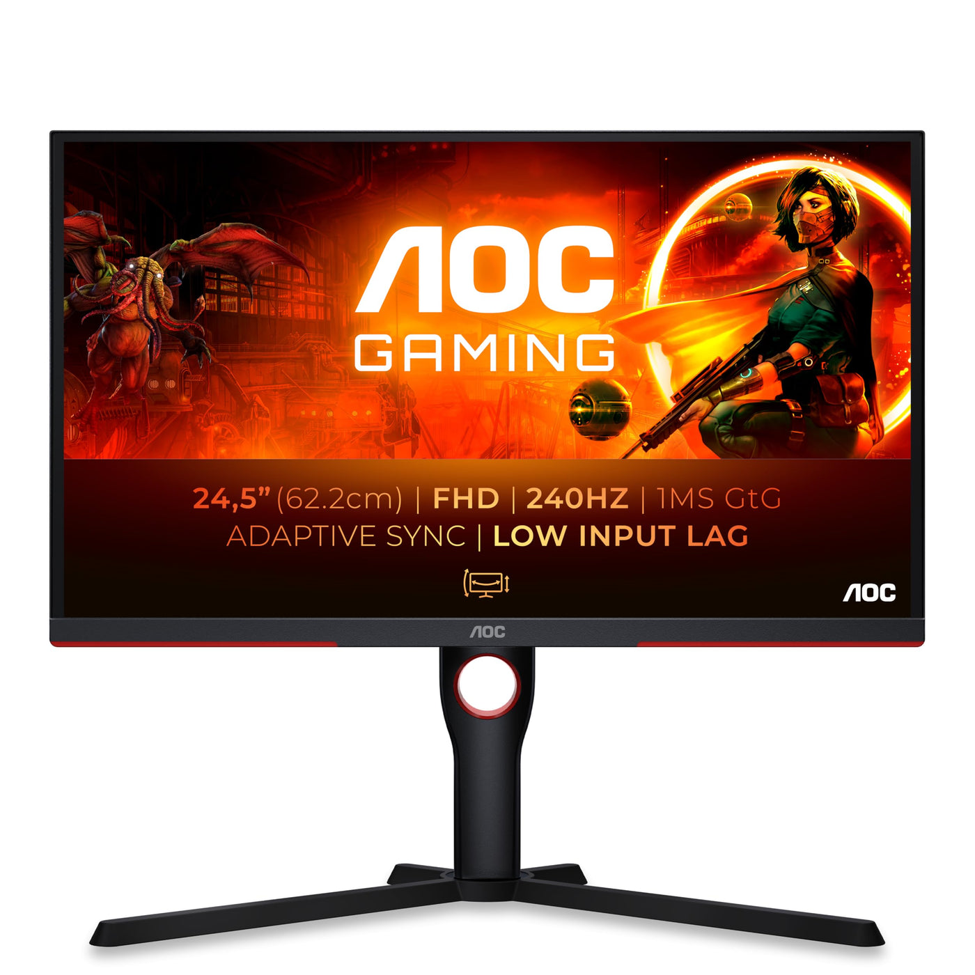 AOC Gaming 25G3ZM - 25 Zoll Full HD Monitor, 240 Hz, 0.5 ms MPRT, FreeSync Premium (1920x1080, HDMI, DisplayPort, USB Hub) schwarz/rot