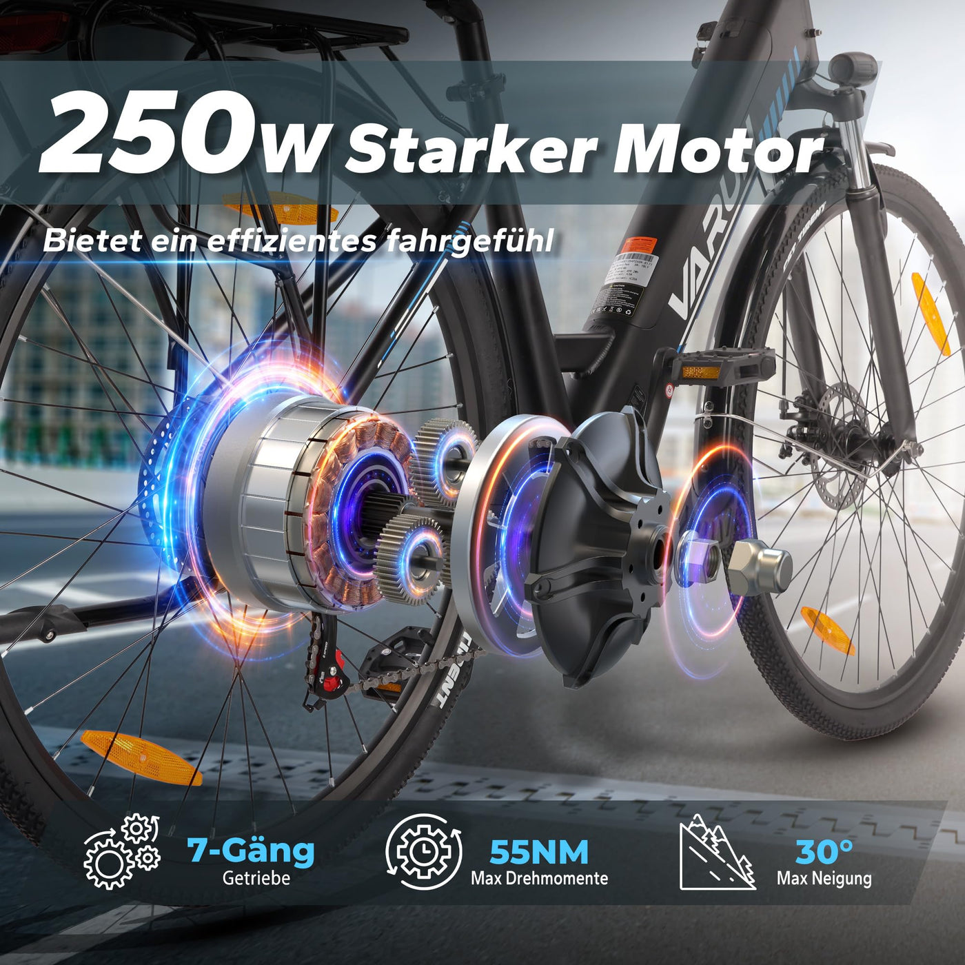 VARUN E Bike, 28 Zoll E-Bike Herren Damen mit 250W 55NM Motor, 48V 499.2Wh Akku, Elektrofahrräder E-Fahrrad mit 7-Gang-Getriebe, LCD-Display, Pedelec Citybike EBike Bis zu 100KM