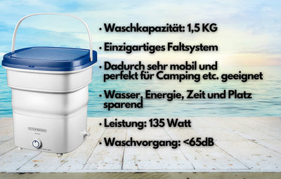 Faltbare Mini Waschmaschine | Waschautomat bis 1,5 KG | Reisewaschmaschine | Miniwaschmaschine | Camping Mobile Waschmaschine | Leistung: 135 Watt | Waschvorgang: <65 dB | Small Washing Machine