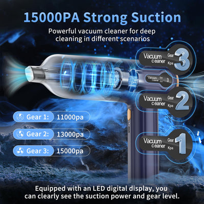 Handstaubsauger, 15000 Pa Leistungsstarker Handstaubsauger Akku, 4 In 1 Leichtes Staubgebläse & Staubsauger, Led Display, USB Wiederaufladbarer Mini Staubsauger Für Auto, Haus & Tierhaar Reinigung