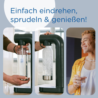 BRITA Wassersprudler sodaONE (schwarz) inkl. CO₂-Zylinder und BPA-freier PET-Flasche | Macht aus Trinkwasser spritziges Sprudelwasser (bis zu 60l pro Zylinder) – Trinkwassersprudler für zuhause