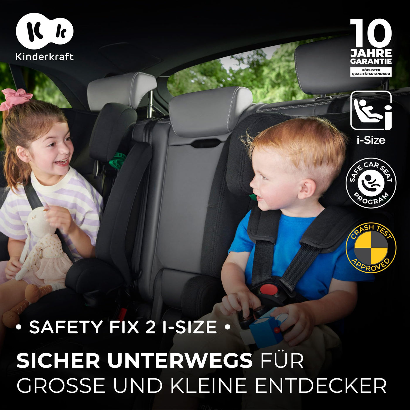 Kinderkraft SAFETY FIX 2 I-SIZE 76-150 cm Kindersitz 9-36 kg, Kinderautositze mit isofix, Einstellung der Kopfstütze, spezielle Sicherheitssysteme, 5 punkt gurte, Einsatz im set, Grau