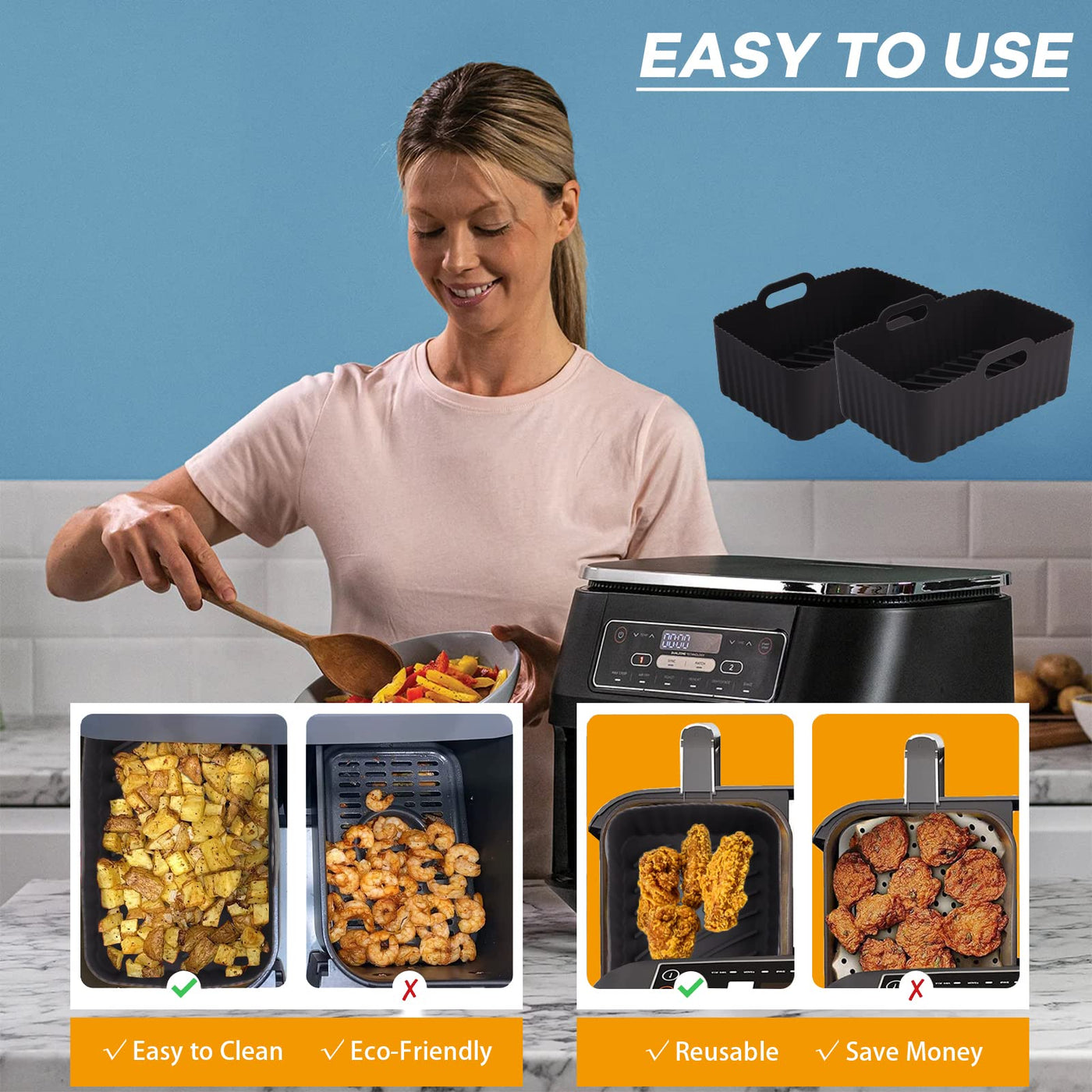 2Pcs Airfryer Zubehör für Ninja Foodi Max Dual Zone AF400EU AF300EU 9.5L, Silikonform Zubehör für Double Stack XL SL400EU Heißluftfritteuse, Airfryer Silikonform Silikoneinsatz Air Fryer Accessories