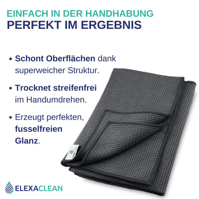 ELEXACLEAN Mikrofaser Trockentuch, Premium Waffeltuch (2 Stück, 60x40 cm, Anthrazit) superweiche Qualität für Auto, Glas, Küche, Geschirr, Bad