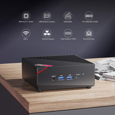 ACEMAGICIAN AM06 Pro Mini PC, AMD Ryzen 7 5825U (8C/16T, bis zu 4.5Ghz),32GB DDR4 512GB M.2 SSD Mini Computer mit W11 PRO | 4K Triple Display | Typ-C | Dual Ethernet | WiFi 6 | BT 5.2