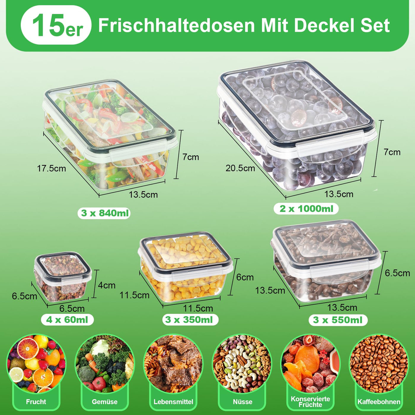 Kottwca Frischhaltedosen mit Deckel Set, 30-teilige Tupperdosen Set (15 Behälter+15 Deckel), Küche Meal Prep Boxen 100% Auslaufsicher, BPA-Frei Frischhaltedose für Mikrowellen und Kühlschrank