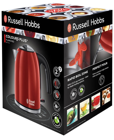 Russell Hobbs Wasserkocher [1,7l, 2400W] Colours+ Edelstahl Rot (Schnellkochfunktion, herausnehmbarer Kalkfilter, optimierte Ausgusstülle, außenliegende Wasserstandsanzeige) Teekocher 20412-70