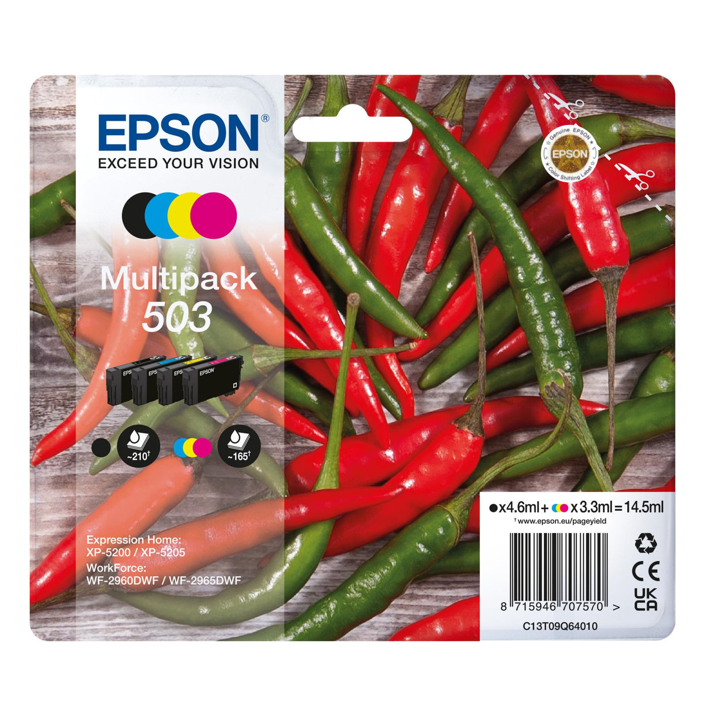 Epson Original 503 Tinte Chili Multipack 4-farbig Standard, XP-5200 XP-5205 WF-2960DWF WF-2965DWF, ReadyPrint Flex-Tintentarife