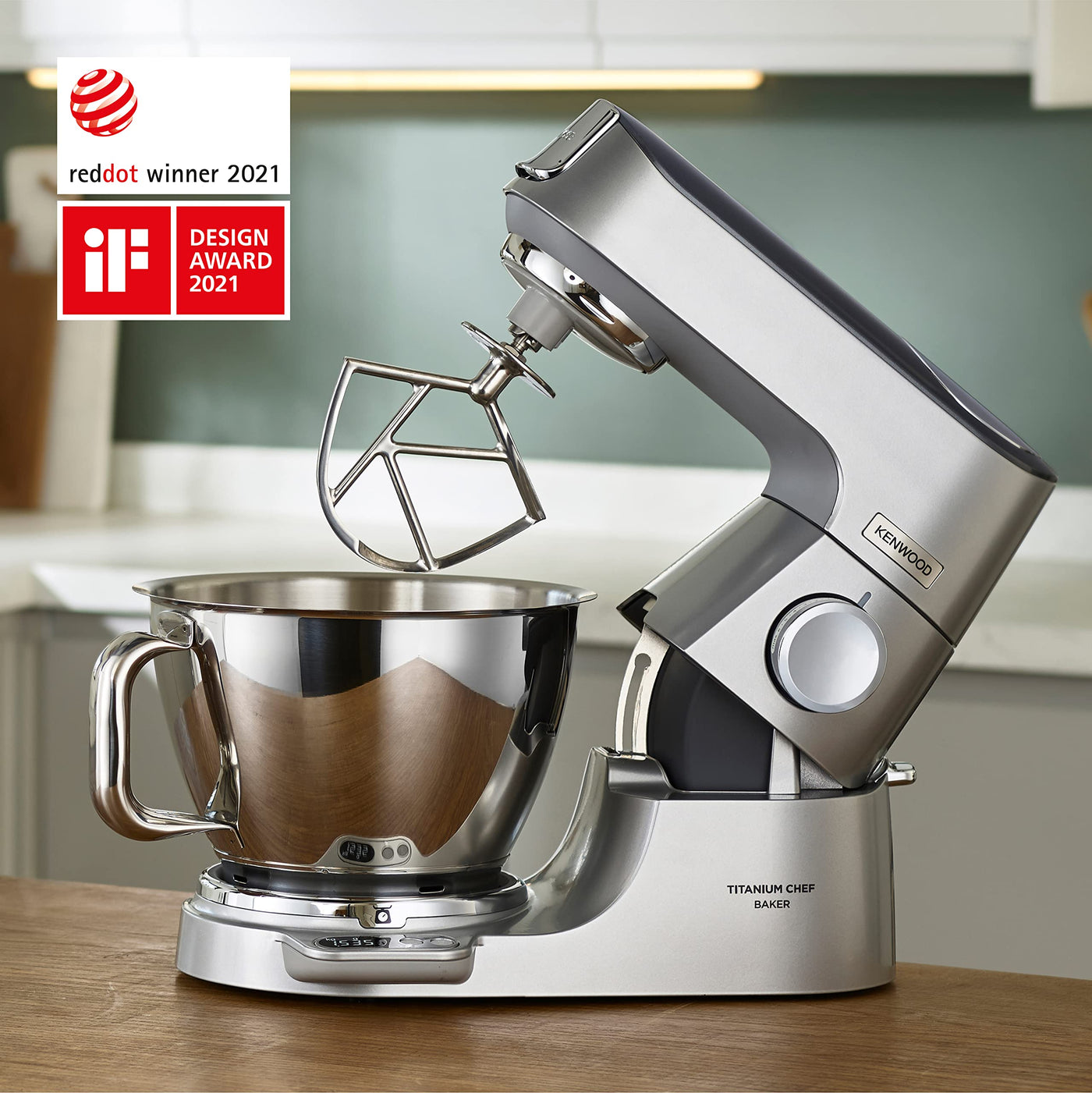 Kenwood Titanium Chef Baker KVC85.004SI Küchenmaschine mit integrierter Waage, inkl. 3-teiligem Patisserie-Set, 5 L und 3,5 L Rührschüssel, stufenloser Geschwindigkeitsregler, 1200 W, Silver