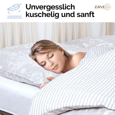 ZIVREHOME Bettwäsche Set dreiteilig, 240x220cm Bettbezug, Baumwollle, Grau, Alone V1