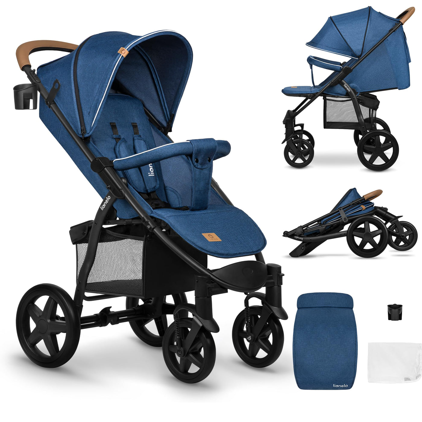 LIONELO Annet Plus Buggy bis 22 kg mit Liegefunktion, Kinderwagen klein zusammenklappbar mit Zubehör, Eva-Schaum-Räder, Moskitonetz, Fußdecke Getränkehalter, Korb