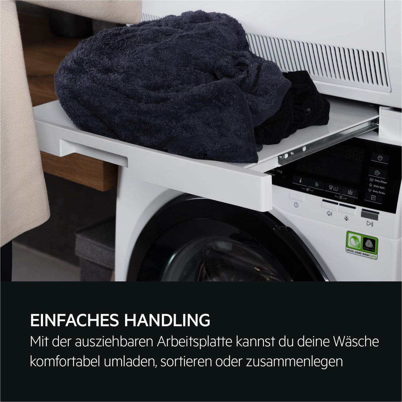 AEG Bausatz Wasch-Trocken-Säule SKP11GW3 / herausziehbare Arbeitsfläche / für AEG Waschgeräte / 52-67 cm Gerätetiefe / ergonomische Arbeitshöhe / Weiß