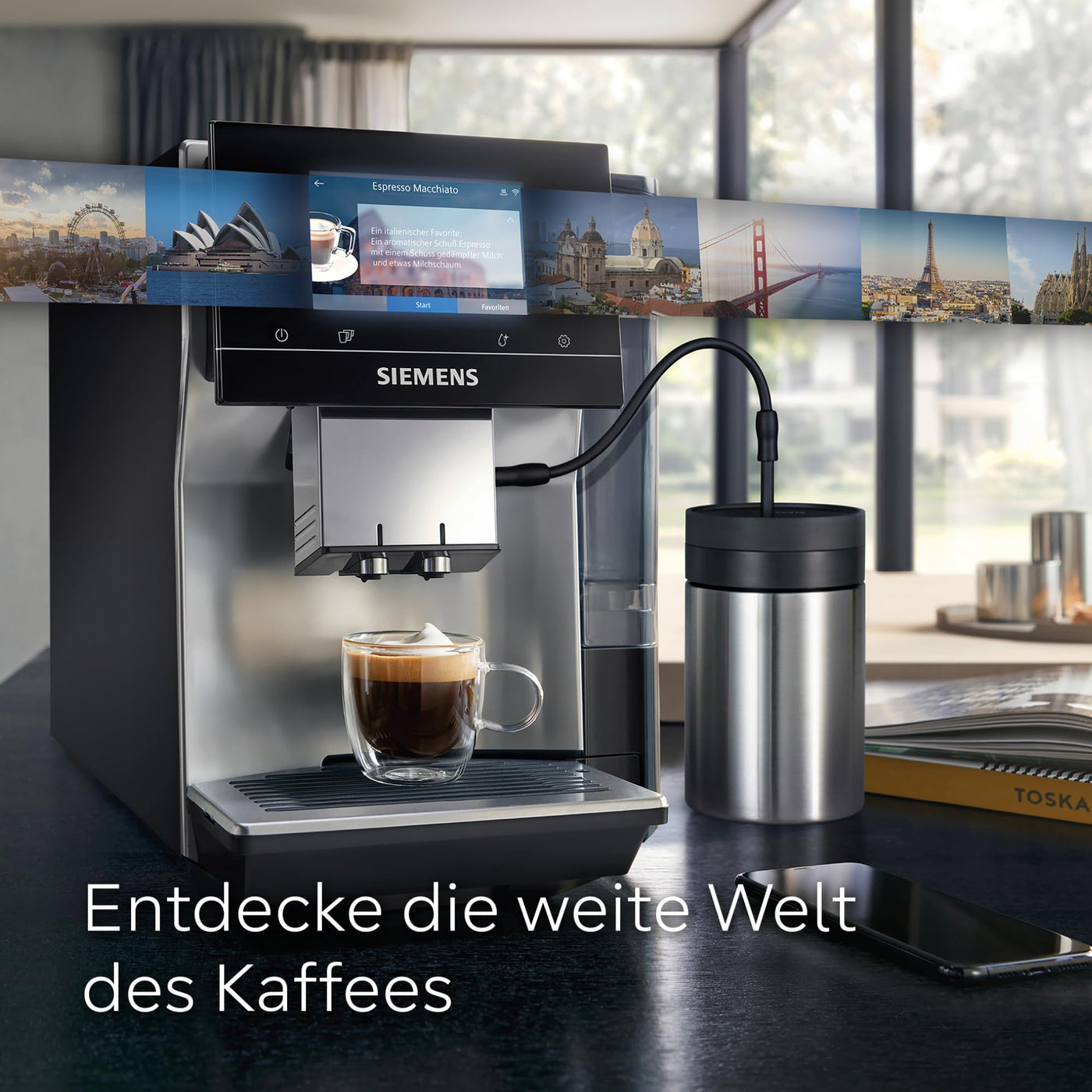 Siemens Kaffeevollautomat EQ700 classic TP715D01, App-Steuerung, Cold Brew, intuitives Full-Touch-Display, bis zu 10 individ. Kaffeekreationen als Favoriten, autom. Dampfreinigung, 1500 W, grau-silber