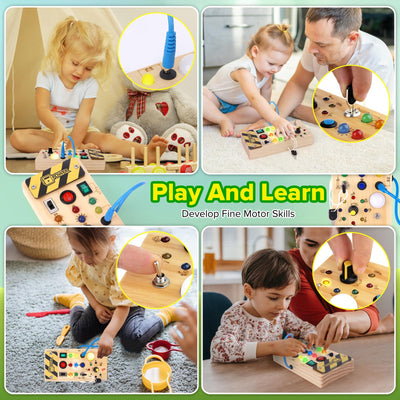 Hoarosall Montessori Spielzeug Busy Board mit LED Lichtschalter Activity Board Holzspielzeug ab 1 Jahr Motorikspielzeug Sensorik Spielzeug Lernspielzeug für Babys und Kleinkinder ab 1 2 3 4 Jahre