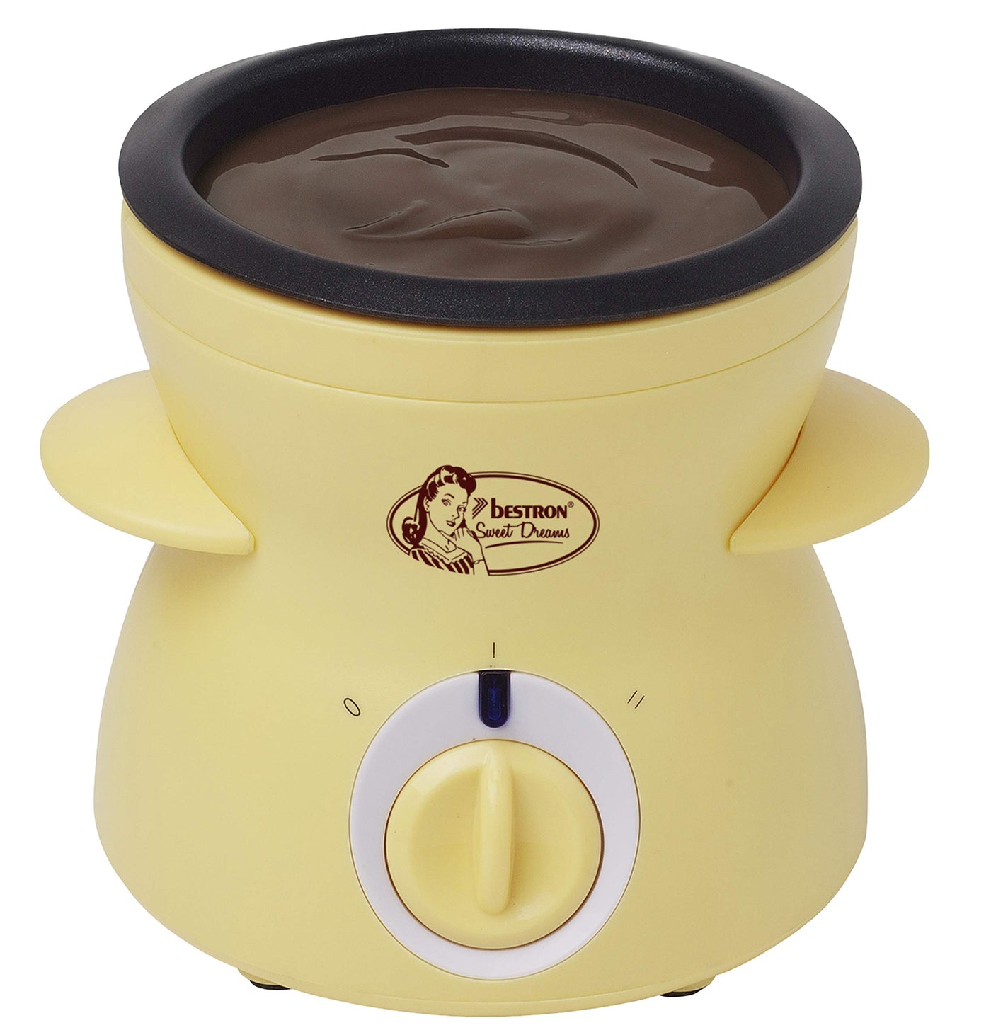 Bestron Schokoladen-Fondue für 2 Personen, Mini-Schokofondue-Set, inkl. 10xSpieße, 10xGabeln und 1xSpatel, 25Watt, Gelb