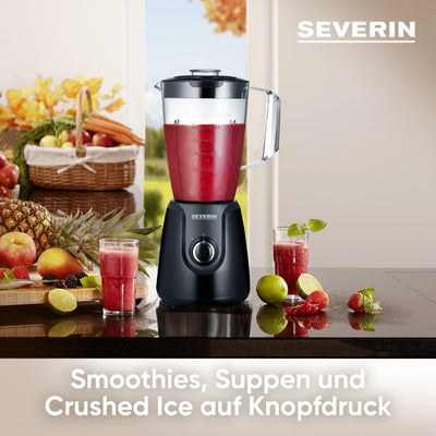 SEVERIN Standmixer mit 1,5 L Mixbehälter aus Tritan, Mixer mit 2 Stufen und Pulse-Funktion, leistungsstarker Küchenmixer mit Edelstahlmesser, 600 W, Schwarz, SM 3707