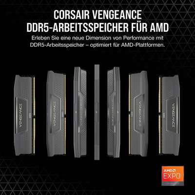 CORSAIR Vengeance DDR5 64GB (2x32GB) DDR5 6000MHz CL30 AMD Expo Intel XMP iCUE Kompatibler Computerspeicher - Grau (CMK64GX5M2B6000Z30)