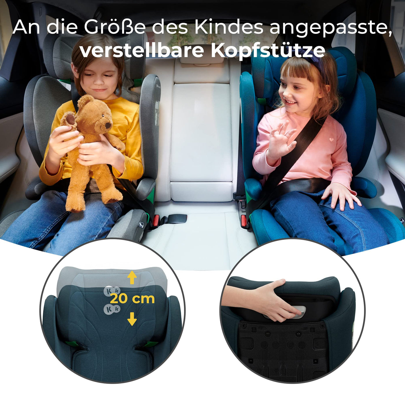 Kinderkraft JUNIOR FIX2 I-SIZE Kindersitz 15-36kg, Kinderautositz mit Isofix, Gruppe 2/3, 100-150 cm, Einstellbare Rückenlehne und Kopfstütze, spezielle Sicherheitssysteme, Leicht zu tragen, Blau