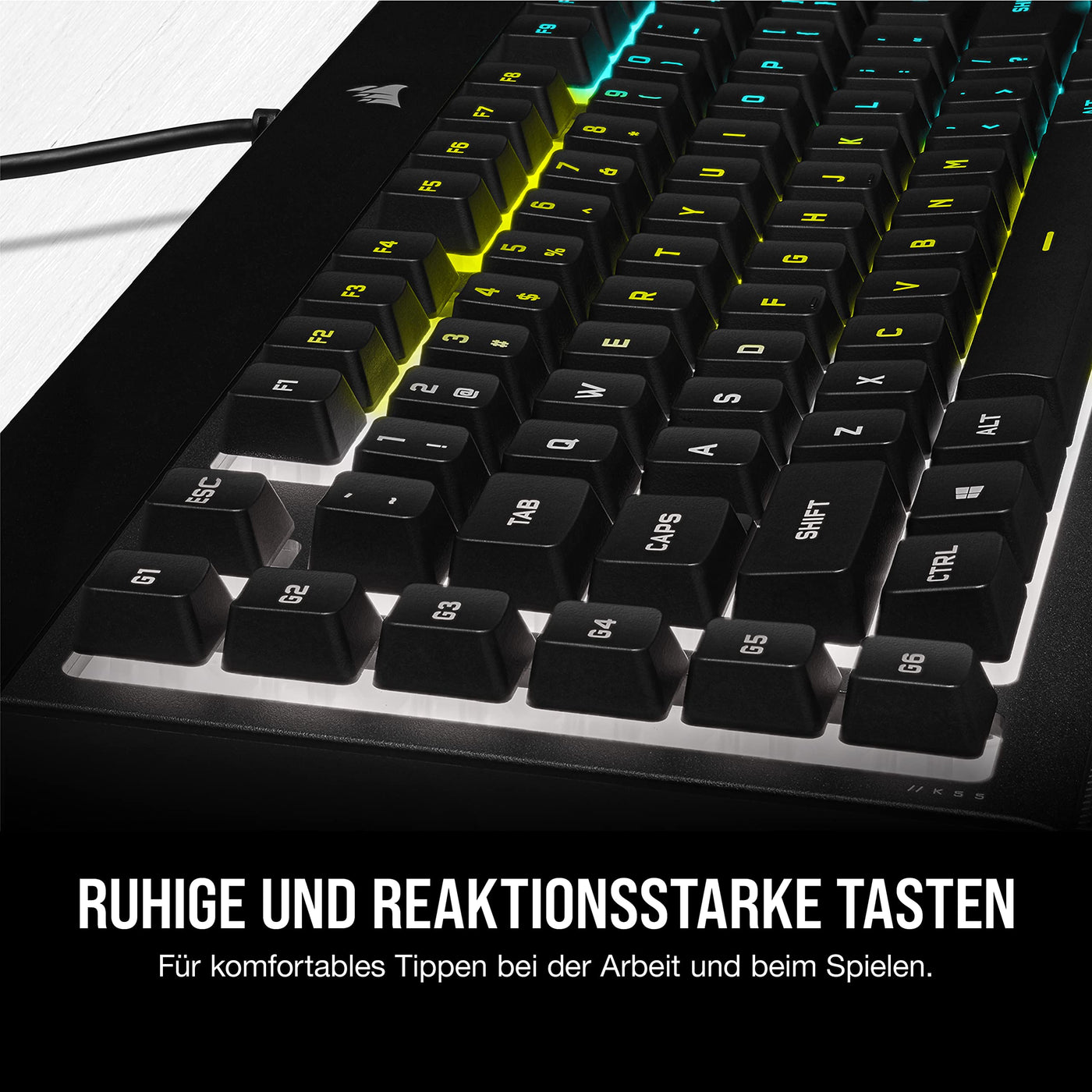 CORSAIR K55 RGB PRO Kabelgebundene Membrantastatur - IP42 staub- Und Spritzwassergeschützt - 6 Makro-Tasten Mit Elgato-Integration - iCUE-Kompatibel - QWERTZ DE - PC, Mac, Xbox - Schwarz