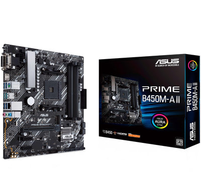 Asus Prime B450M-A II Mainboard Sockel AM4 (mATX, AMD Ryzen, DDR4-Speicher, M.2, SATA 6Gbit/s, USB 3.1 Gen 2 Typ-A. Aura Sync)