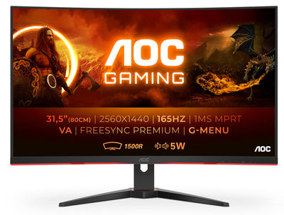 AOC Gaming CQ32G2SE - 32 Zoll QHD Curved Monitor, 165 Hertz, 1ms, FreeSync Premium (2560x1440, HDMI, DisplayPort) schwarz/rot