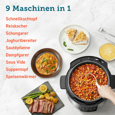 COSORI Schnellkochtopf, 9-in-1, Multikocher mit 14 Funktionen, 5,7 L Pressure Cooker, Reiskocher, Dampfgarer, Joghurtbereiter, Slow cooker und Sous Vide, Sautierpfanne, Rezeptbuch, Edelstahl