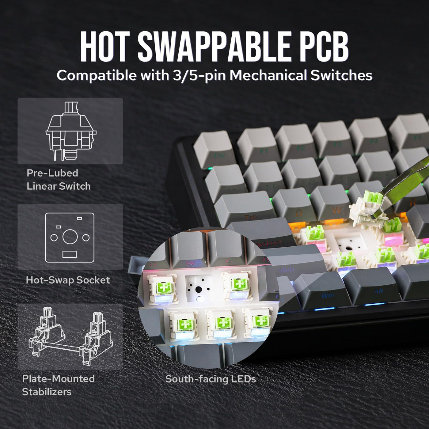 EPOMAKER X Aula F75 MAX Tri-Mode-Gaming-Tastatur, kabellos, TFT-Bildschirm, Drehknopf, Hot-Swap-fähig, 2,4 GHz/Typ C/BT5.0, cremige Dichtung, für PC/Mac/Büro/Gaming (Schwarz, Reaper Switch)