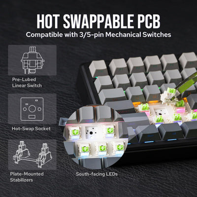 EPOMAKER X Aula F75 MAX Tri-Mode-Gaming-Tastatur, kabellos, TFT-Bildschirm, Drehknopf, Hot-Swap-fähig, 2,4 GHz/Typ C/BT5.0, cremige Dichtung, für PC/Mac/Büro/Gaming (Schwarz, Reaper Switch)