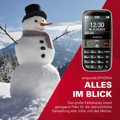 emporiaEUPHORIA | Seniorenhandy | Tastenhandy ohne Vertrag | Mobiltelefon mit Notruftaste | 2,3-Zoll-Display | Schwarz