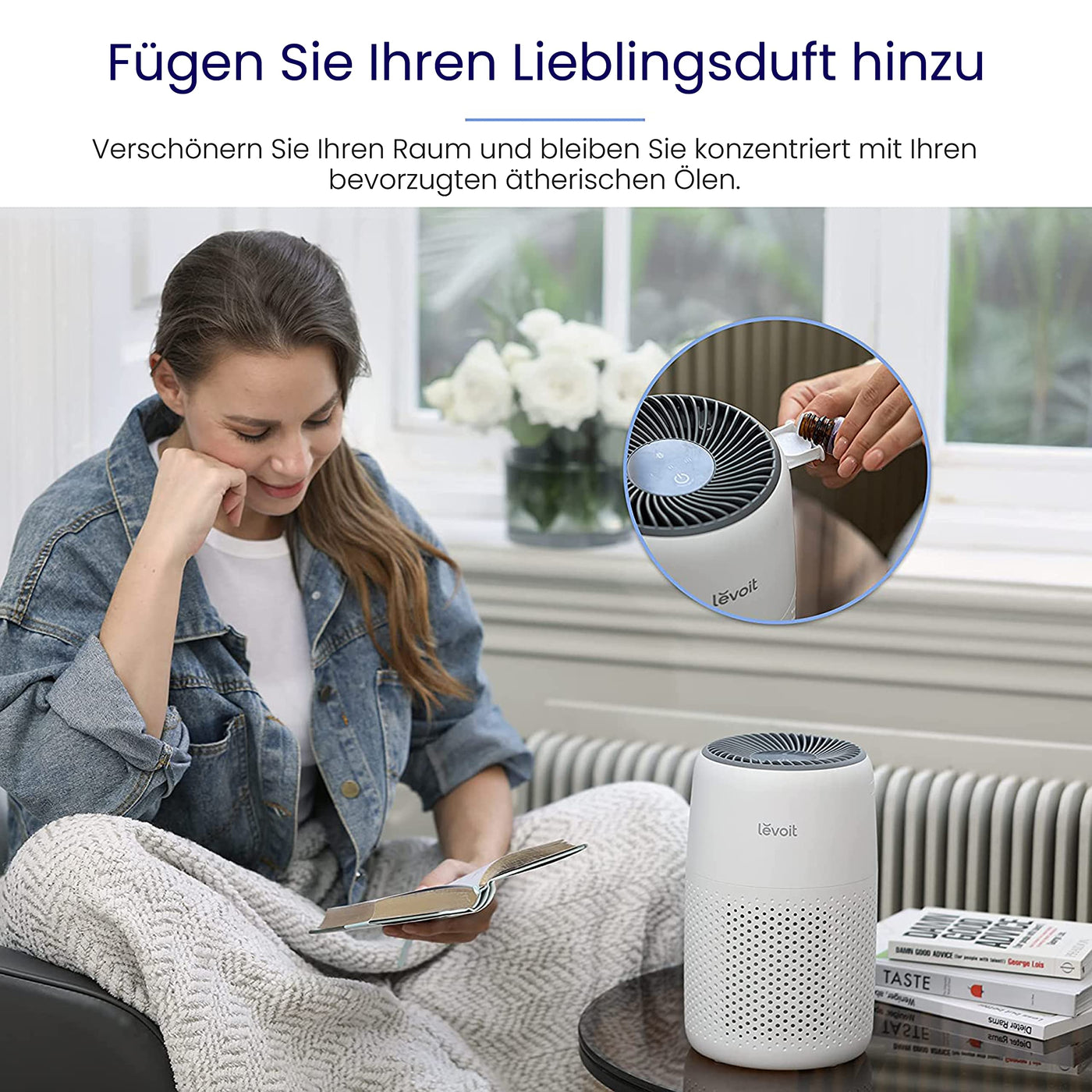 LEVOIT Luftreiniger Allergiker mit Aromatherapie, HEPA Luftfilter gegen Schimmel, Staub und Tierhaare bis zu 0,3 µm für Schlafzimmer, 7 Watt Energiesparend, 3 Geschwindigkeiten, 25dB, Weiß