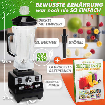 NUTRI-BLENDER MAX Hochleistungsmixer 2000W Standmixer Smoothie Hochleistung Smoothie-Maker Profi Mixer Blender - 2L Tritan, BPA-FREI, 9 Stufen, Digital-Timer Inkl. Smoothie Rezeptbuch