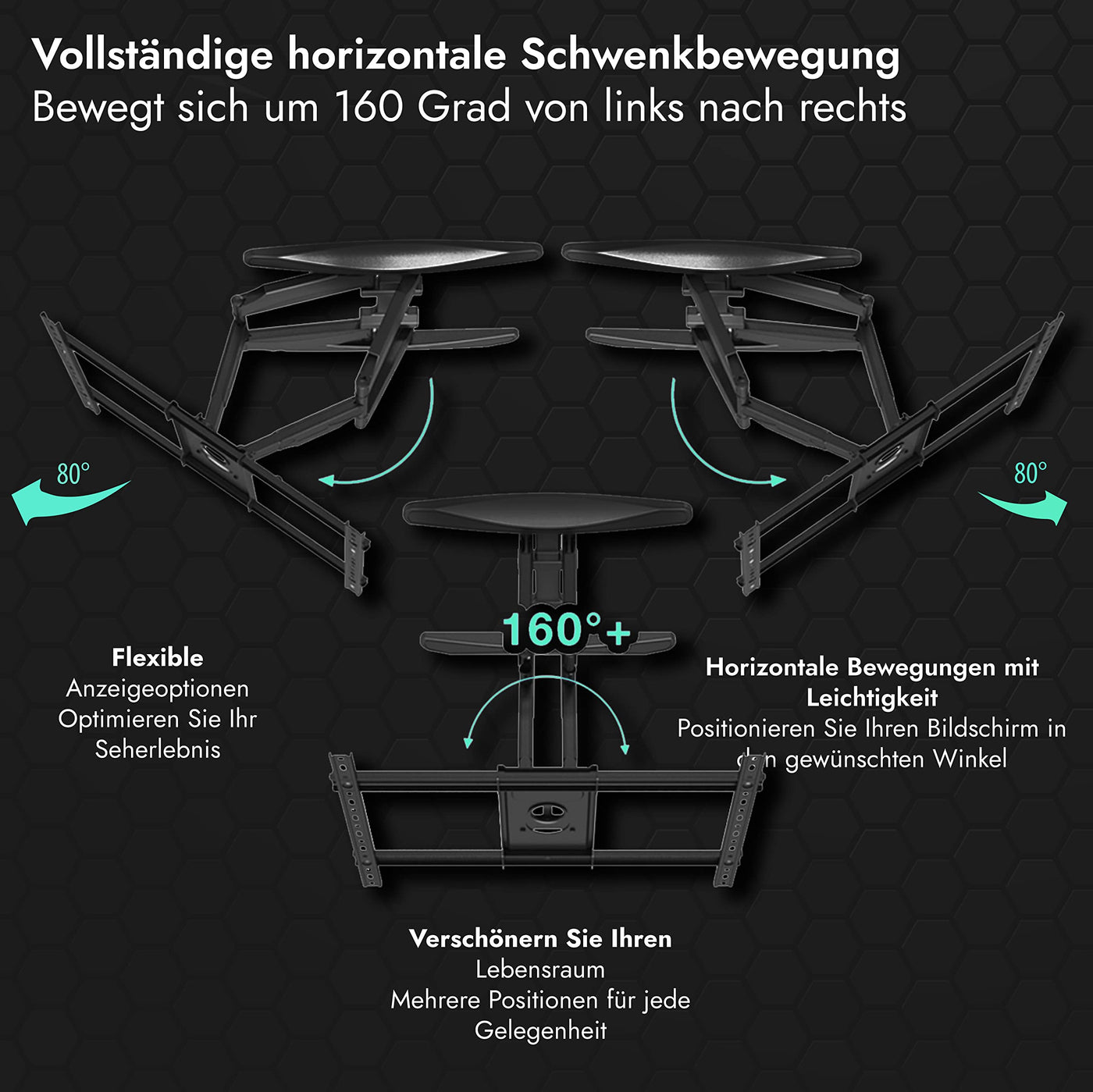 Invision TV Wandhalterung für 37-75 Zoll Bildschirme, Schwenkbar Neigbar und Ausfahren TV Halterung für Flache und Gebogene Fernseher, Max Gewicht 50kg, VESA 200x100mm zu 600x400mm (DXL-DE-IA)