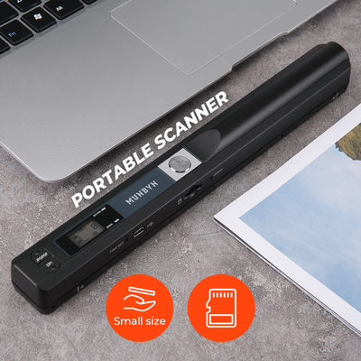 [Scanner portable] Résolution n/b et couleur MUNBYN Scanner de documents/Scanner mobile / 900DPI Scanner portable sans fil A4 avec carte Format JPG et PDF -16G Micro SD- Noir