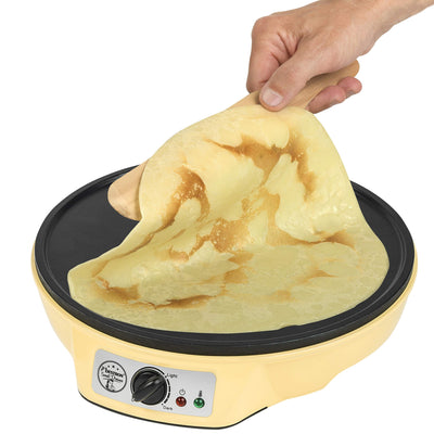 Bestron Crêpes Maker im Retro Design, für Crepes mit Ø 30 cm, inkl. Teigverteiler & Crêpes-Wender, mit Antihaftbeschichtung, 1000 Watt, Farbe: Gelb