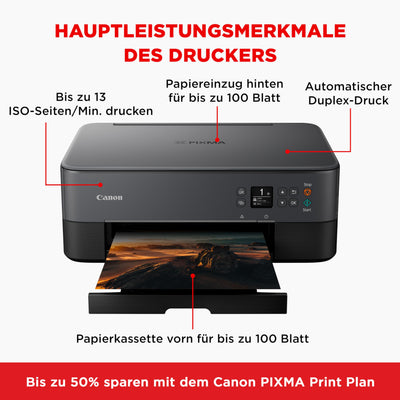 Canon PIXMA TS5350i Multifunktionsdrucker 3in1 (Tintenstrahl,Drucken, Kopieren, Scannen, A4, 3,7 cm OLED, WLAN, Duplexdruck, 2 Papierzuführungen, kompatibel mit Pixma Print Plan ABO) Schwarz