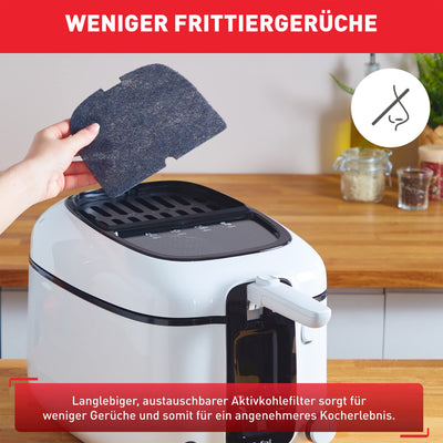 Tefal Fritteuse Super Uno FR3140 | inkl. Timer | Kapazität: 2,2 Liter | Spülmaschinengeeignete Teile | Antihaftbeschichtung | Geruchsfilter | Spritzschutz | Herausnehmbarer Behälter | Weiß/Schwarz