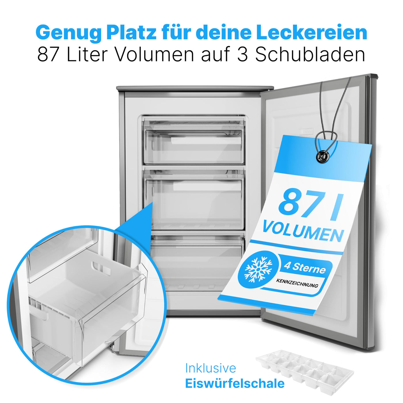 Bomann® Gefrierschrank 87L | Gefrierschrank klein mit Temperaturbereich ≤ -18°C | 3 Schubladen | Tiefkühlschrank mit wechselbarem Türanschlag | Freezer Tiefkühlschrank klein GS 7253 anthrazit-inox