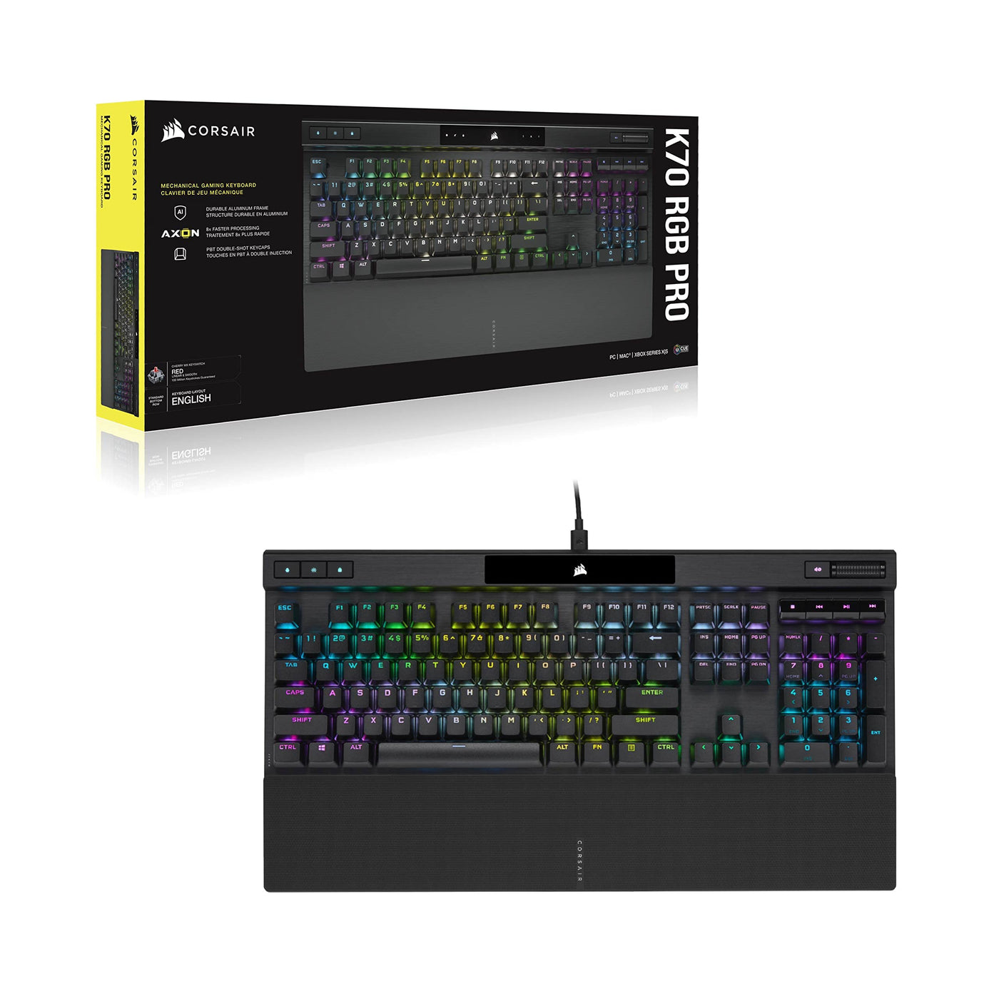 CORSAIR K70 RGB PRO Mechanische Kabelgebundene Gaming-Tastatur - CHERRY MX RED Linear Switches - PBT Double-Shot Keycaps - iCUE-Kompatibel - QWERTZ DE - PC, Mac, Xbox - Schwarz