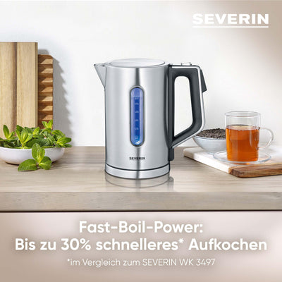 SEVERIN Digitaler Wasserkocher mit Fast-Boil-Power und individueller Temperaturauswahl, 1,7 l XXL-Füllvolumen, Edelstahl-gebürstet / Schwarz, 3000 W, 100% BPA-frei, WK 3418