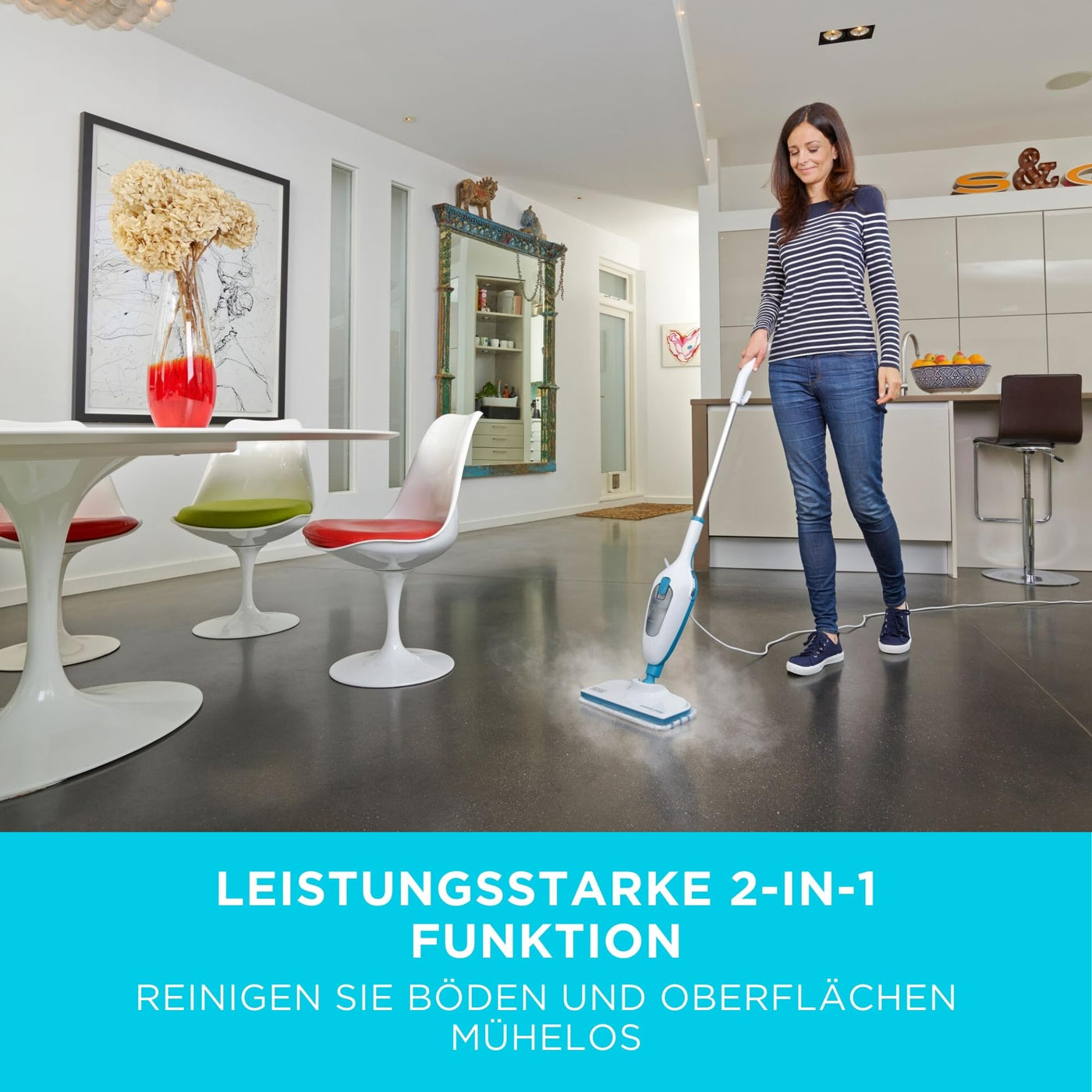 BLACK+DECKER 1300W 5-in-1 Dampfbesen Steam Mop (Dampfreiniger für hygienische, gründliche Sauberkeit, 5-teiliges Zubehörset + herausnehmbares Handdampfgerät, einfache Bedienbarkeit) FSMH13E5