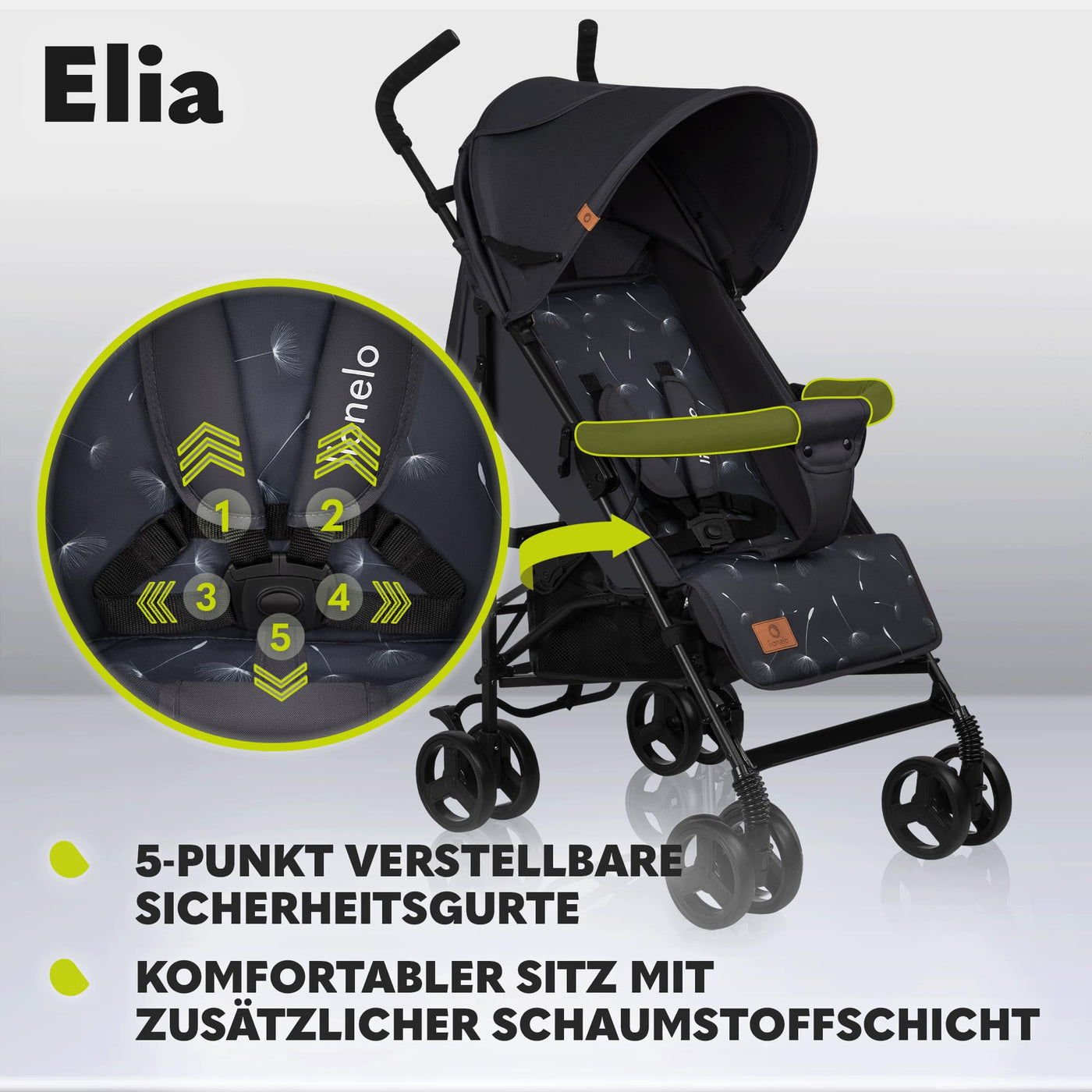 LIONELO Elia Buggy Klein Zusammenklappbar Kinderwagen Bis 15 Kg, Rücken Und Fußstützenverstellung Hinterradbremse, Moskitonetz, Beinwärmer, Einkaufskorb