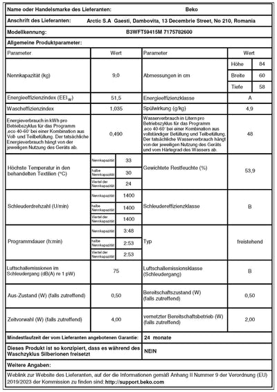 Beko B3WFT59415M Waschvollautomat, Waschmaschine, 9kg, 1400 U/min, SteamCure Dampffunktion, allergikergeeignet, AddXtra-Nachlegefunktion, Ironfast, AquaWave-Schontrommel, Bluetooth-Steuerung, Grau