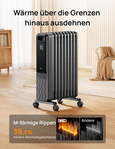 Dreo Ölradiator Energiesparend 2000W, Mobile Elektroheizung 9 Rippen mit Fernbedienung, 3 Heizstufen, 4 Modus, 24h Timer, Überhitzungs-Kippschutz, Radiatoren Elektrisch Heizung mit Thermostat, OH310