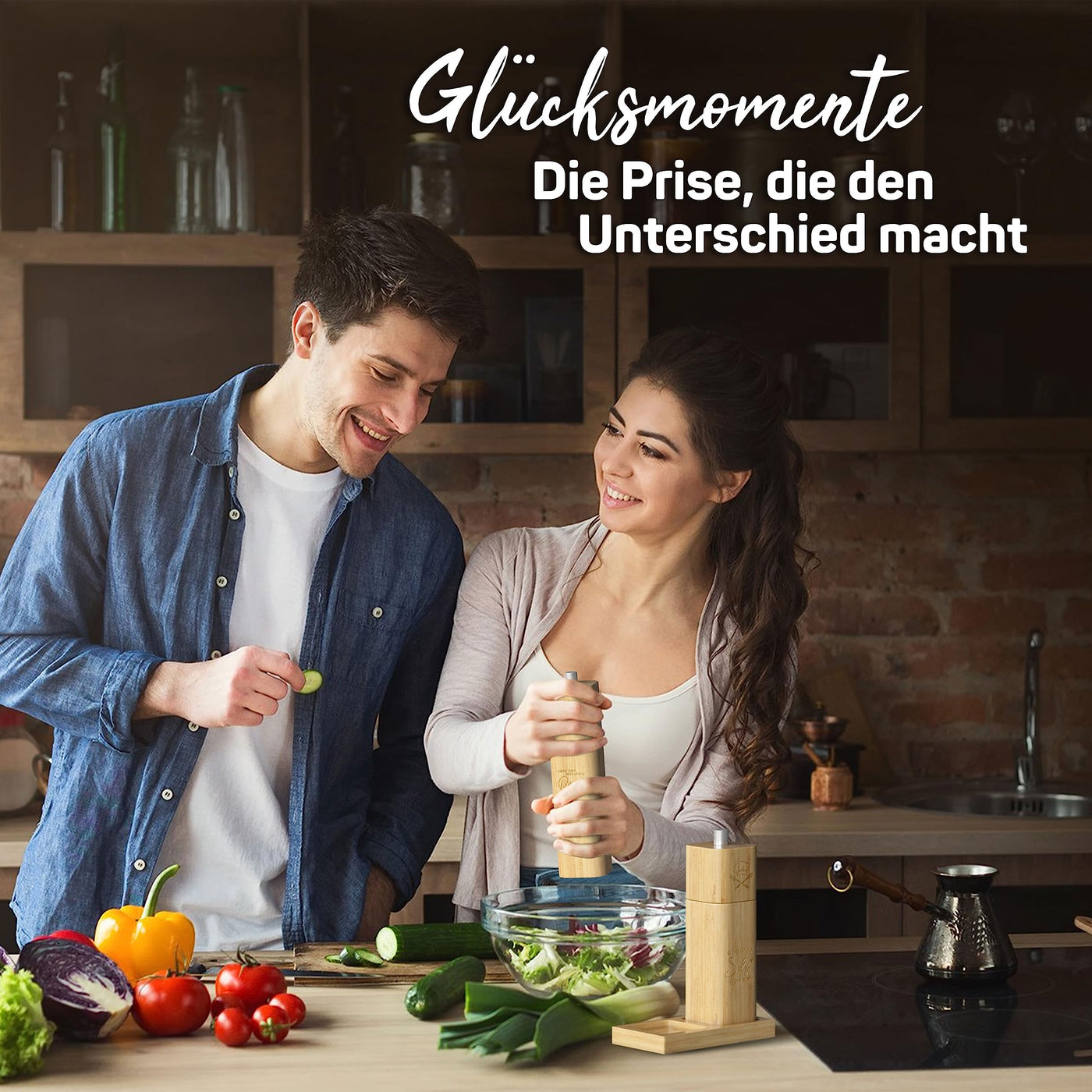 ELBFUCHS® Salz und Pfeffermühle Holz Groß [PERFEKTE GESCHENKIDEE] Liebevolles 2-er Set Pfeffer und Salzmühle mit Keramikmahlwerk | Ideal für Hölzerne Hochzeit Geschenk Einzug, Polterabend