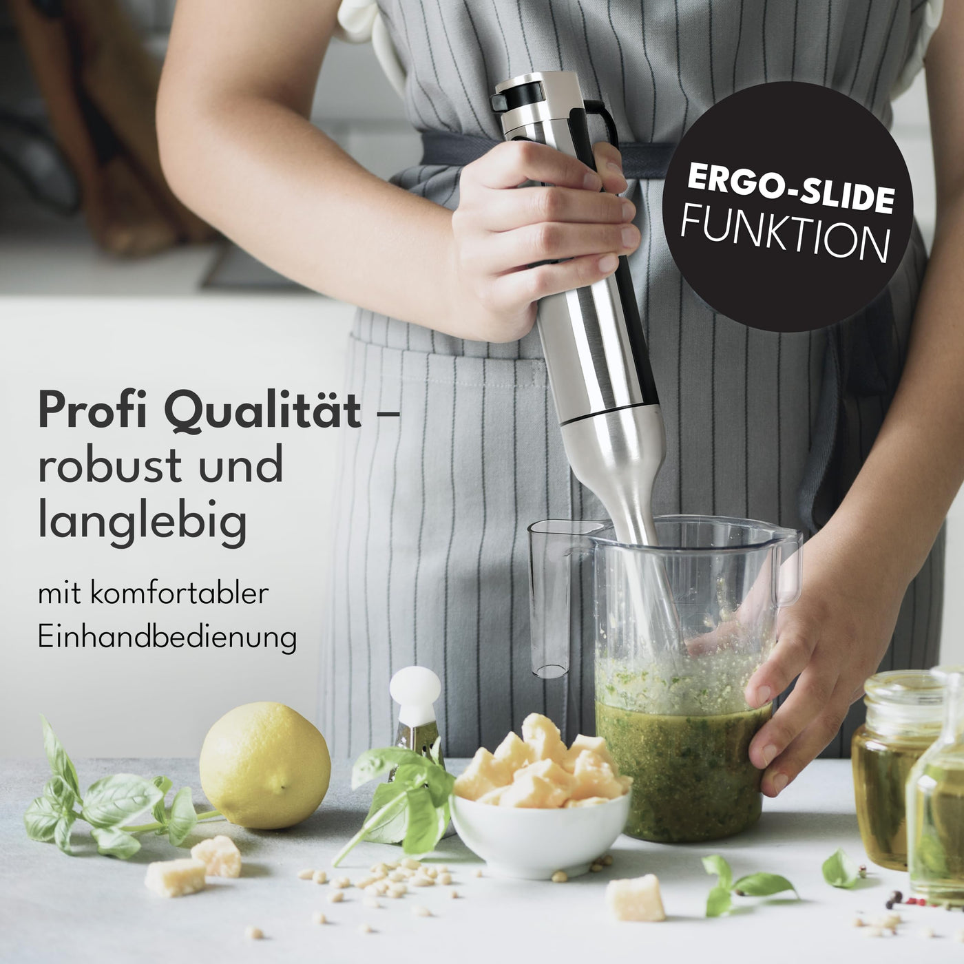 LEBENLANG Premium 1200W Stabmixer Set - Inkl. 5x Zubehör & Spritzschutz I Stufenlos verstellbar & Turbo I Elektrische Hand Blender Pürierstab Edelstahl Zauberstab Mixer Mixstab Purierstabmixer Stab